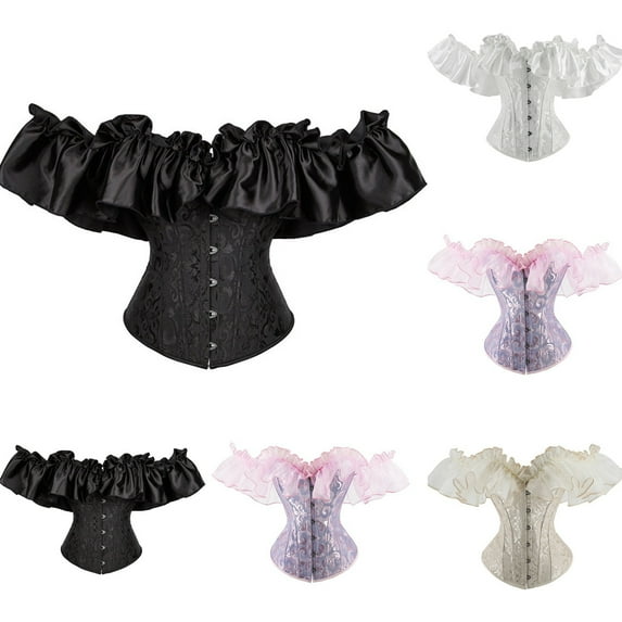 Elainilye Fashion Body Suits for Womens Sexy Vintage Gothic Party Floral Lace Up Slim Corset Bustier Tube Tops,White