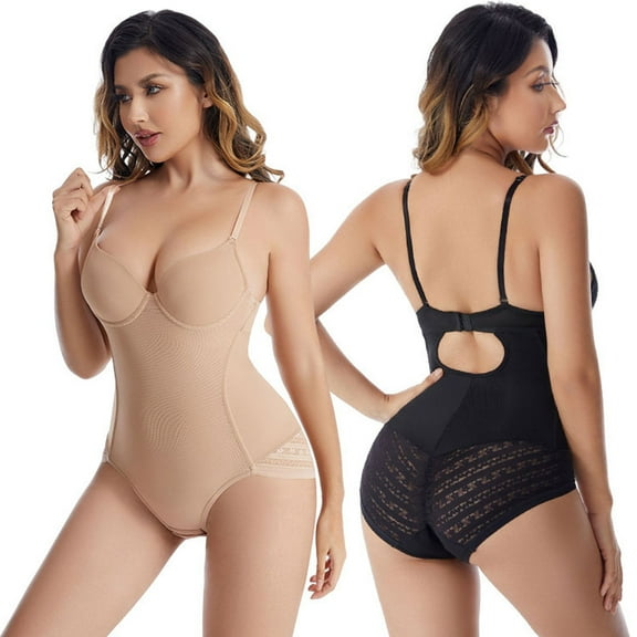 Elainilye Fashion Bodysuits for Women Tummy Control High-Waisted Body Shaper Sling Corset with Chest Support,Black