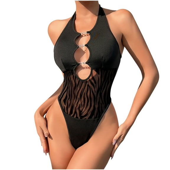 Elainilye Fashion Bodysuits for Women Tummy Control Sexy Backless Solid Color Hollow Sexy Deep V Underwear,Black