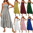 thumbnail image 1 of Elainilye Fashion Boho Dress Bohemian Spaghetti Strap Smocked Tiered Long Beach Sun Dresses Sleeveless Solid Maxi Dress,Gray, 1 of 8