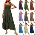 thumbnail image 1 of Elainilye Fashion Boho Summer Dress Plus Size Bohemian Spaghetti Strap Long Beach Sun Dresses Sleeveless Solid Maxi Dress,Purple, 1 of 9
