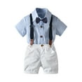 thumbnail image 1 of Elainilye Fashion Boys Formal Suits Set Summer Short Sleeve Shirt Suspender Shorts Bowtie Three-piece Set For 2-11 Years Old,White, 1 of 9