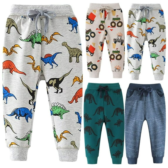 Elainilye Fashion Boys Sweatpants Baby Boys Joggers Dinosaur Car Print Drawstring Elastic Sweatpants, Sizes 18M-7Y,Blue