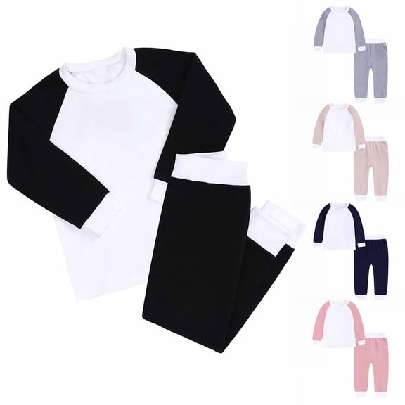 Elainilye Fashion Boys and Girls 2 Piece Set Round Neck Raglan Long Sleeve Top Long Pants Homewear Set Sizes 3M-13Y,Black
