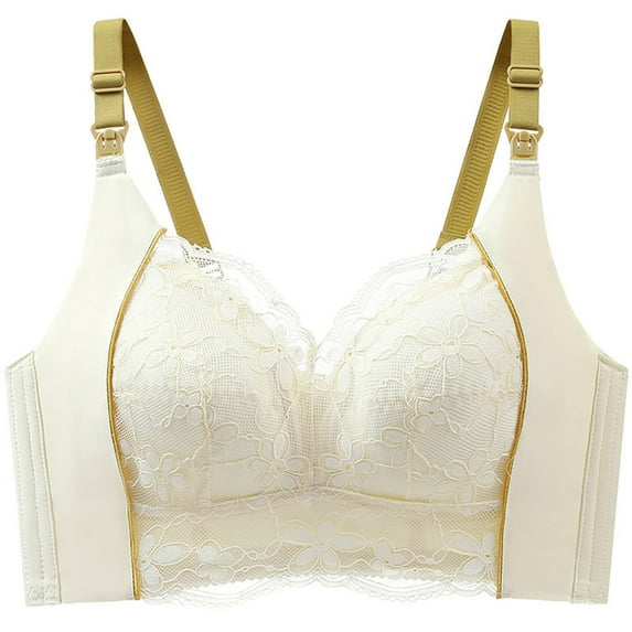 Elainilye Fashion Bras For Women Lace Traceless Nursing Bra Gathered Adjusted Bra Wireless Bras With Support And Lift Underwear,Yellow