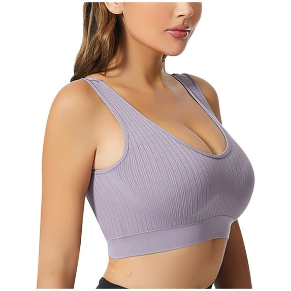 Elainilye Fashion Bras For Women Wirefree Bra U-shaped Beauty Back Bra With Chest Pad Minimizer Bras Everyday Underwear,Purple