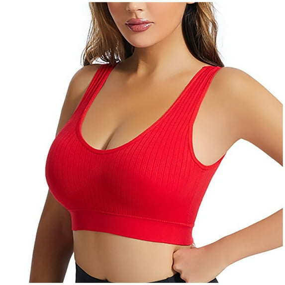 Elainilye Fashion Bras For Women Wirefree Bra U-shaped Beauty Back Bra With Chest Pad Minimizer Bras Everyday Underwear,Red