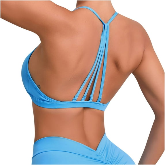 Elainilye Fashion Bras For Women Yoga Sports Bra Full Coverage Bra Solid Casual Minimizer Bras Strap Vest Intimates,Blue