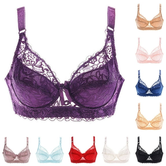 Elainilye Fashion Bras for Women Underwire Embroidered Glossy Comfortable Breathable Bra Plus Size Underwear Everyday Bras,Blue