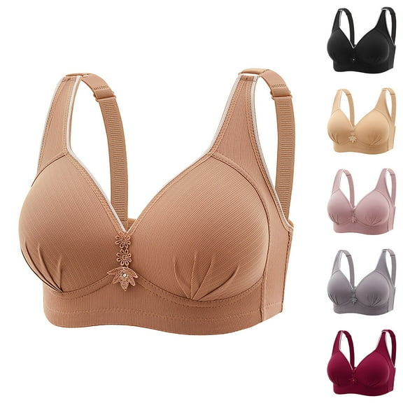 Elainilye Fashion Bras for Women Wireless Gathering Bra Embroidered Glossy Comfortable Breathable Bra Underwear Everyday Bras,Yellow