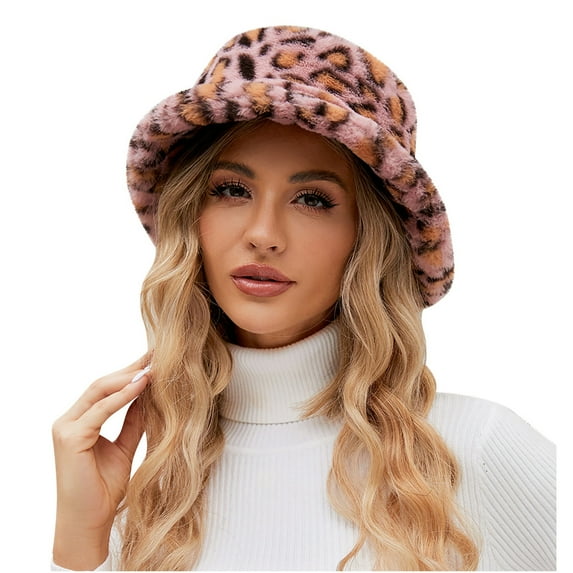 Elainilye Fashion Bucket Hat For Women Winter Plush Fuzzy Bucket Hat Cute And Warm Caps Fisherman Hats For Women,Pink