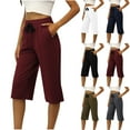 thumbnail image 1 of Elainilye Fashion Capri Pants Women Elastic Waist Drawstring Baggy Pants Solid Straight Leg Capris Pants,Black, 1 of 7