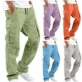 thumbnail image 1 of Elainilye Fashion Cargo Pants Men Plain Print Casual Multiple Pockets Outdoor Straight Fit Fitness Pants Cargo Pants Trousers,Orange, 1 of 5