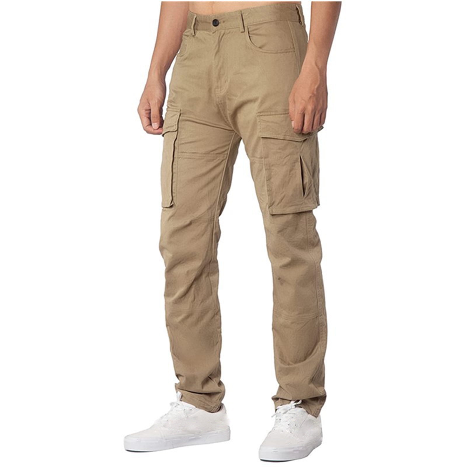 Elainilye Fashion Cargo Pants Men Solid Multi-Pocket Chinos Pants ...