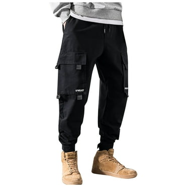 Elainilye Fashion Cargo Pants Mens Solid Color Casual Capri Pants for Men Drawstring Mouth Hiking Work Pants Outdoor Clothing