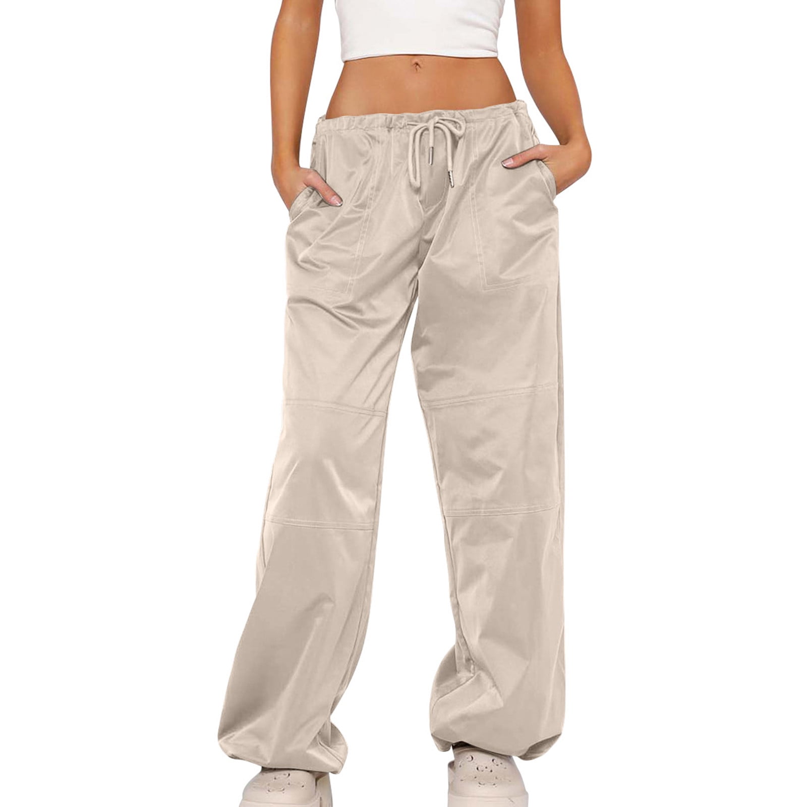 Elainilye Fashion Cargo Pants Women High Waist Parachute Pants