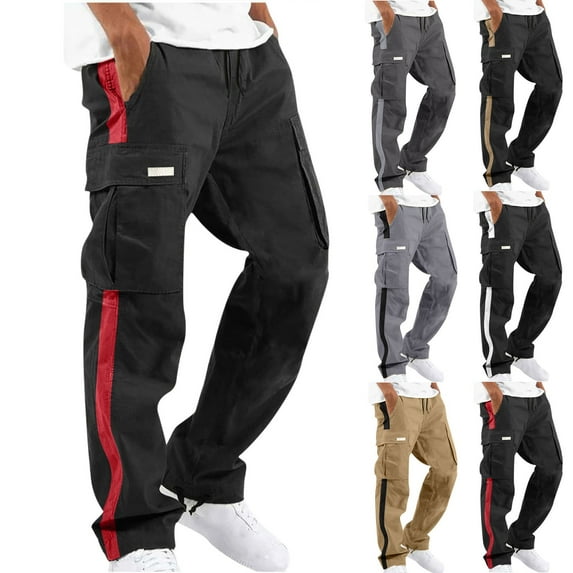 Elainilye Fashion Cargo Pants for Men Patchwork Casual Multiple Pockets Outdoor Straight Fit Fitness Pants Cargo Pants Trousers,White
