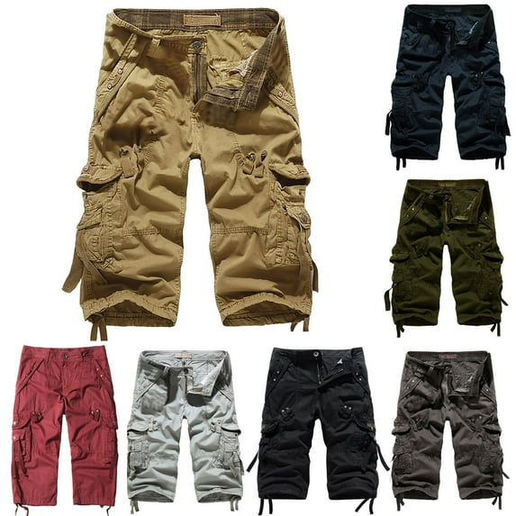 Elainilye Fashion Cargo Shorts for Men Plus Size Cargo Pants Multi-Pockets Baggy Summer Beach Shorts Pants,Gray