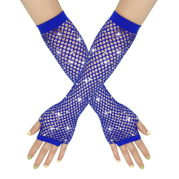 Elainilye Fashion Christmas Gloves For Women Ladies Girls Long Fingerless Fishnet Lace High Elasticity Gloves Mitten,Blue