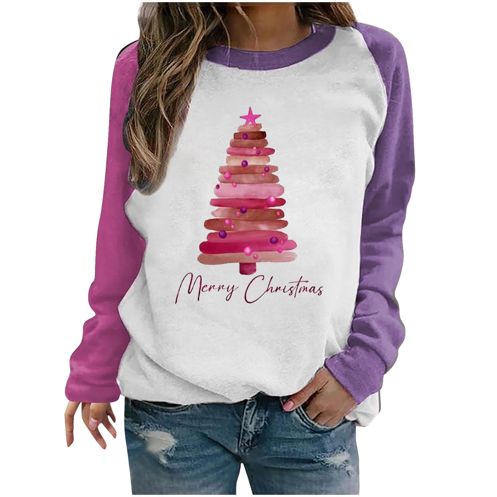 Elainilye Fashion Christmas Shirts for Women Christmas Printed Long ...