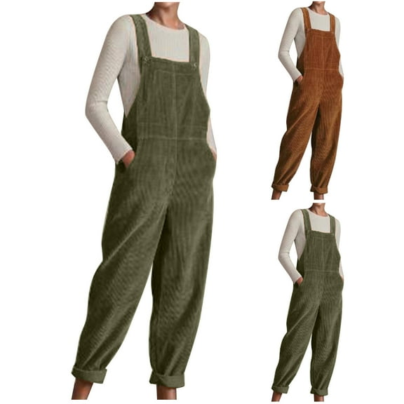 Elainilye Fashion Corduroy Pants for Women Casual Suspenders Temperament Commuting Comfortable and Casual Jumpsuit,Brown