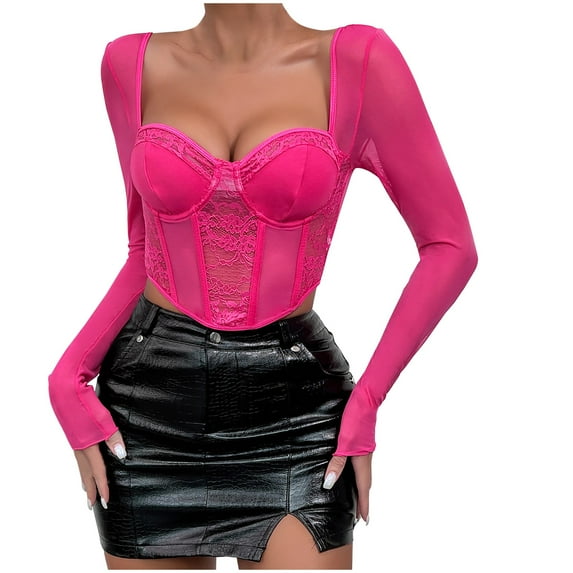Elainilye Fashion Corset Tops for Women Button Lace Boned Corsets Shapewear Outfit Sexy Underwear Shapewear,Pink