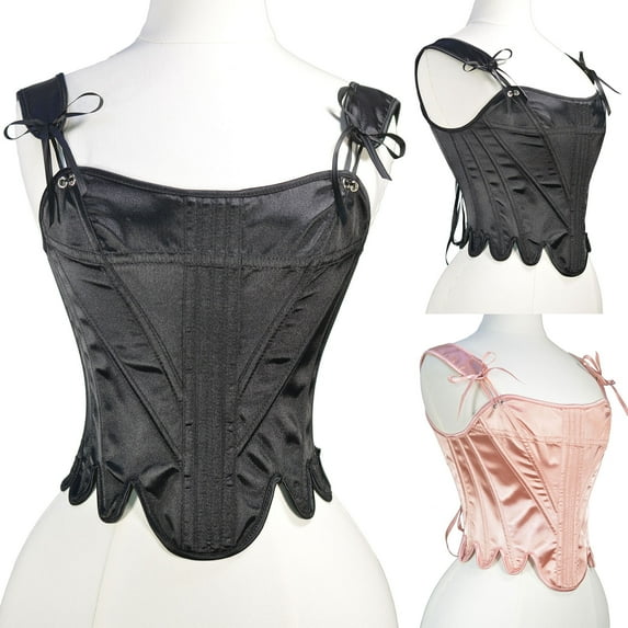 Elainilye Fashion Corset Tops for Women Casual Lace-up Floral Print Fishbone Court Vintage Corset Bustier Shapewear,Pink