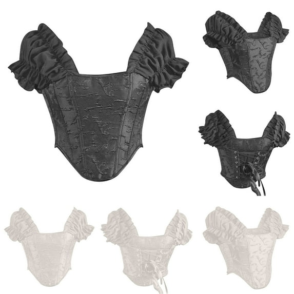 Elainilye Fashion Corset Tops for Women Casual Lace-up Floral Print Fishbone Court Vintage Corset Bustier Shapewear,White