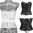 thumbnail image 1 of Elainilye Fashion Corset Tops for Women Casual Sexy Eyelet Lace-up Fishbone Court Vintage Corset Crop Tops Shapewear,White, 1 of 9