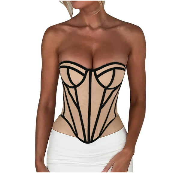 Elainilye Fashion Corset Tops for Women Casual Sexy Floral Leaves Print Court Vintage Corset Straps Tank Top,Black