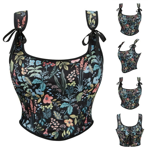 Elainilye Fashion Corset Tops for Women Lace Patchwork Color Gothic Court Evening Wear Shaping Top Corsets Underbust,Black