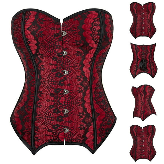 Elainilye Fashion Corset Tops for Women Lace Patchwork Color Gothic Court Evening Wear Shaping Top Corsets Underbust,Red