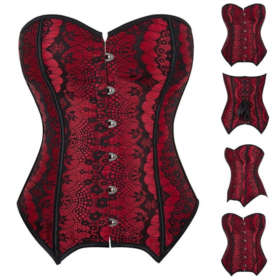 Elainilye Fashion Corset Tops for Women Lace Patchwork Color Gothic Court Evening Wear Shaping Top Corsets Underbust,Red