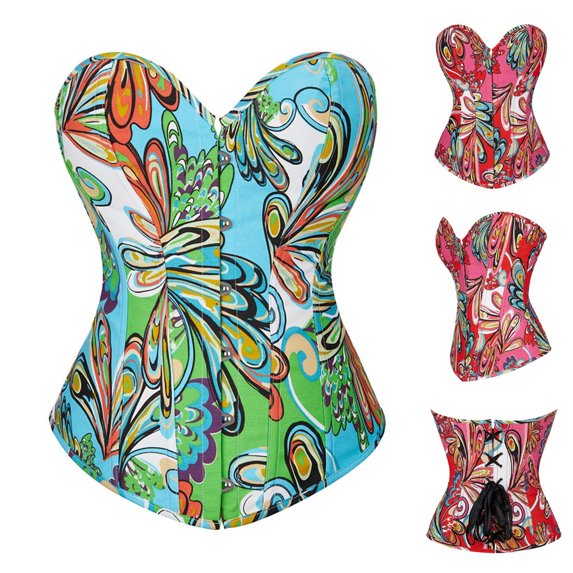 Elainilye Fashion Corset Tops for Women Print Body Shaper Court Gothic Corset Bustier Outer Wear Sexy Tight Fitting Shapewear,Red