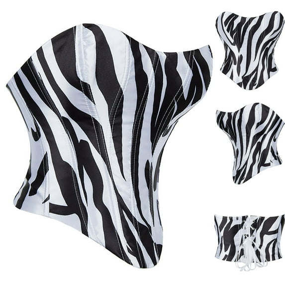 Elainilye Fashion Corset Tops for Women Sexy Lace-up Floral Print Fishbone Court Vintage Corset Straps Tank Shapewear,Black