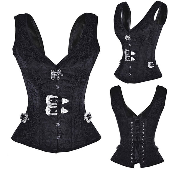 Elainilye Fashion Corset Tops for Women Sexy Vintage Gothic Party Floral Lace Up Slim Corset Bustier Tube Tops Shapewear,Black