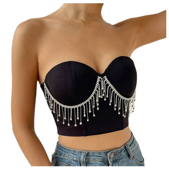 Elainilye Fashion Corset Tops for Women Solid Color Sexy Sleeveless Corset Bustier Corset Tank Tops Slim Sling Shapewear,Black