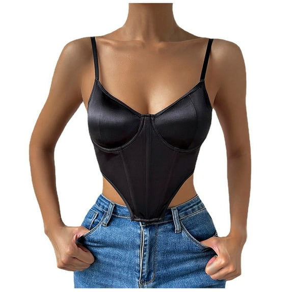 Elainilye Fashion Corset Tops for Women Solid Color Sexy Sleeveless Corset Bustier Corset Tank Tops Slim Sling Shapewear,Black