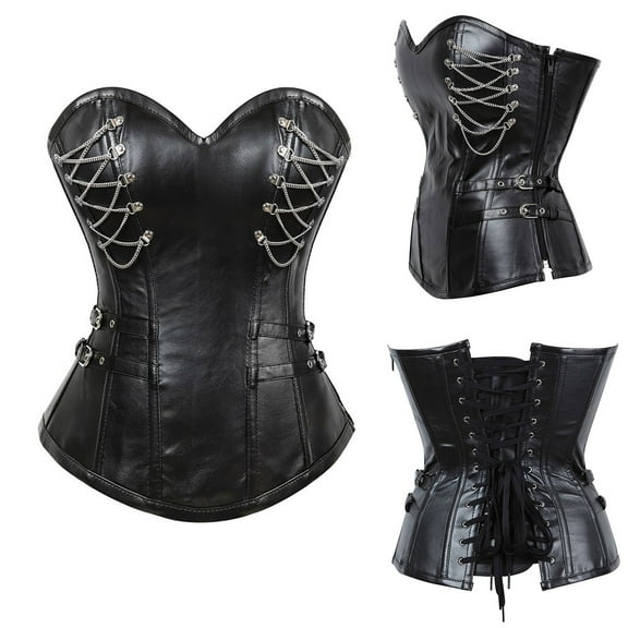 Elainilye Fashion Corset Tops for Women Vintage Imitation Leather Punk Style Sleeveless Shapewear Corset Tube Top,Black