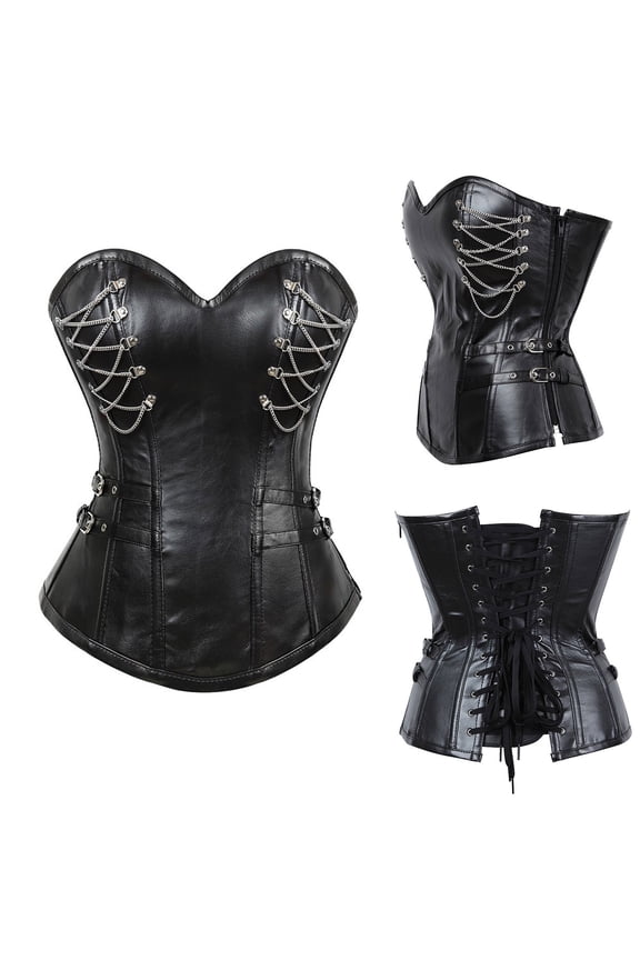 Fashion Corset Tops for Women Vintage Imitation Leather Punk Style Sleeveless Shapewear Corset Tube Top,Black