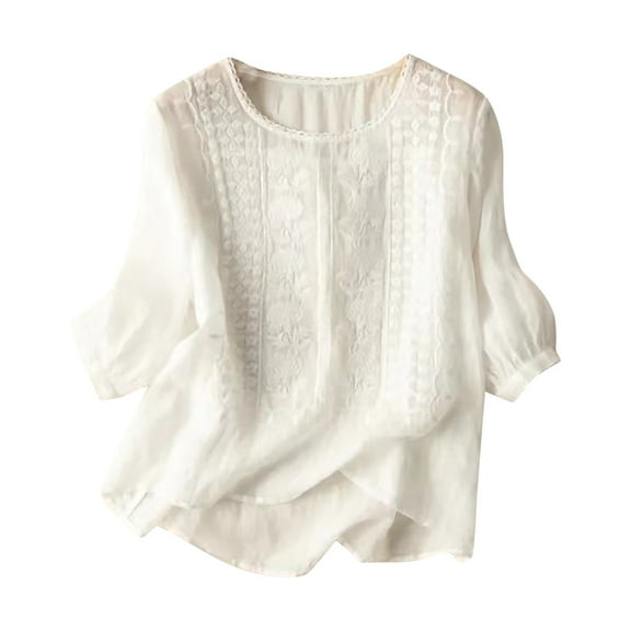 Elainilye Fashion Cotton Shirts for Women Casual T-Shirt Short Sleeve V-Neck Sweatshirt Tops Blouse,White