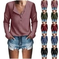 thumbnail image 1 of Elainilye Fashion Cotton Shirts for Women Loose Button V-neck Long Sleeve Top Blouse Henley Tops for Women,Pink, 1 of 7