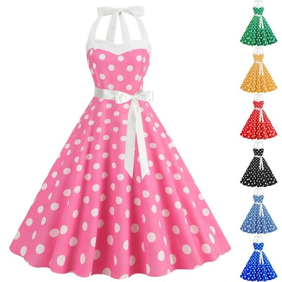 Elainilye Fashion Dresses for Women 2024 Casual Court Contrast High Collar Polka Dotted Large Dress Formal Dress,Yellow