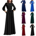 thumbnail image 1 of Elainilye Fashion Dresses for Women 2024 Casual Crewneck Lantern Long Sleeve Pullover Belt Solid Color Dress,Blue, 1 of 6