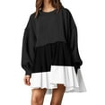thumbnail image 1 of Elainilye Fashion Dresses for Women 2024 Casual Sweatshirt Long Sleeve Dress Round-Neck Ladies Patchwork Mini Dresses,Black, 1 of 6