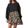 thumbnail image 1 of Elainilye Fashion Dresses for Women 2024 Casual Sweatshirt Long Sleeve Dress Round-Neck Ladies Patchwork Mini Dresses,Brown, 1 of 6