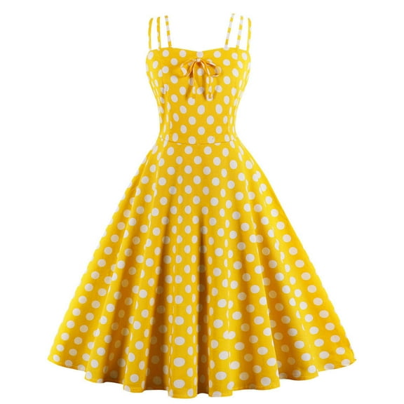 Elainilye Fashion Dresses for Women 2024 Plus Size Summer Doll Dress Printing Sleeveless Suspender Dress Vintage Dress,Yellow