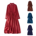thumbnail image 1 of Elainilye Fashion Dresses for Women 2024 Retro Button Lace Corduroy Long Sleeve Turndown Collar Dress,Red, 1 of 7