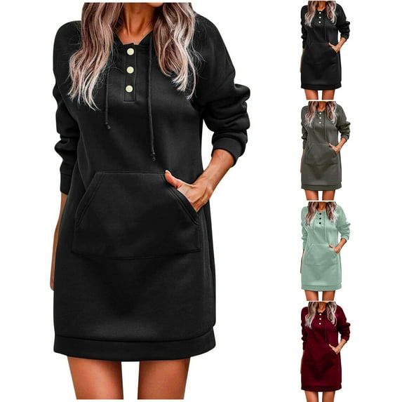 Elainilye Fashion Dresses for Women 2024 Sexy Solid Long Sleeve Hooded Dress Ladies Long Dress,Gray