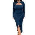 thumbnail image 1 of Elainilye Fashion Dresses for Women 2024 Solid Color Wrap Buttocks Flounce Short Sleeve V-Neck Mid-Calf Dress,Blue, 1 of 8